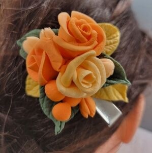 Unique Clay Rose Floral Hair Barrettes for Women Girls  Fall Orange